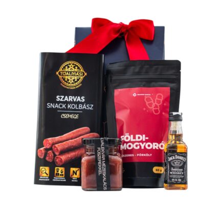 Barrel & Bites ajándékcsomag prémium díszdobozban – Jack Daniel's Whiskey, Tóalmási csemege szarvas snack kolbász