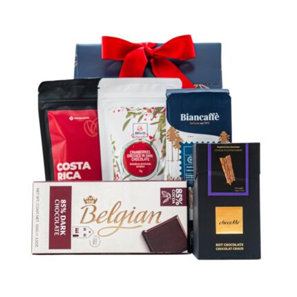 Bean Club ajándékcsomag prémium díszdobozban – Biancaffé Crema őrölt kávé, Belgian, ChocoMe Mogyorós forrócsokoládé