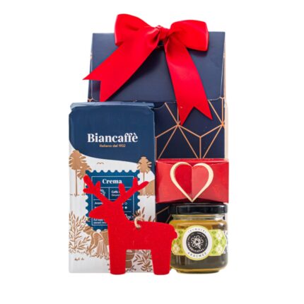 Bean There ajándékcsomag prémium díszdobozban – Biancaffé Crema őrölt kávé, Tündérméhes kézműves, hazai akácméz