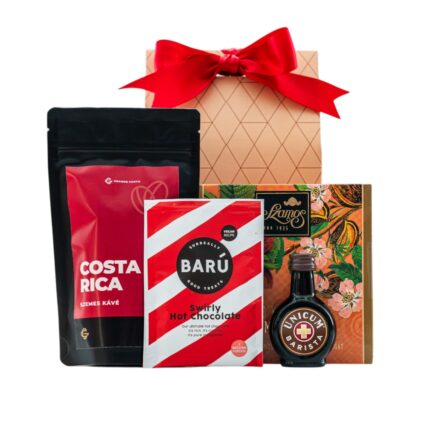 Budapest Nights ajándékcsomag prémium díszdobozban – Unicum Barista, Szamos Csokoládé Krémbonbon