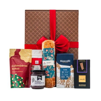 Coffee & Comfort ajándékcsomag prémium díszdobozban – Biancaffé Crema őrölt kávé, ChocoMe Mogyorós forrócsokoládé