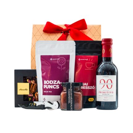Deep Red ajándékcsomag prémium díszdobozban – Novantaceppi Primitivo Puglia IGP, Fém dugóhúzó
