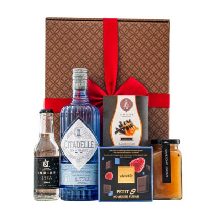 Gin & Jam ajándékcsomag prémium díszdobozban – Citadelle Gin, &T Tonic, Kaldeneker Gin&Tonik lekvár