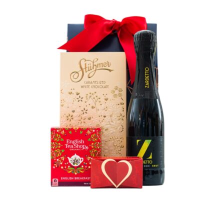 Pearl Fizz ajándékcsomag prémium díszdobozban – Zardetto Prosecco DOC Brut, Stühmer karamellizált fehércsokoládé