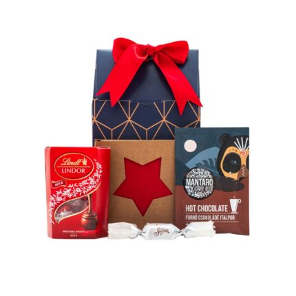 Pocket Cocoa ajándékcsomag prémium díszdobozban – Mantaro Forró csokoládé italpor, Lindt Lindor golyók díszdobozban