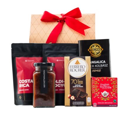 Salt & Smoke ajándékcsomag prémium díszdobozban – Tóalmási csemege mangalica snack kolbász, Kaldeneker Hagymalekvár