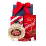 Sweet Hearts ajándékcsomag prémium díszdobozban – Lindt Lindor tejcsokoládé, Stühmer marcipán praliné, Barú forrócsoki por