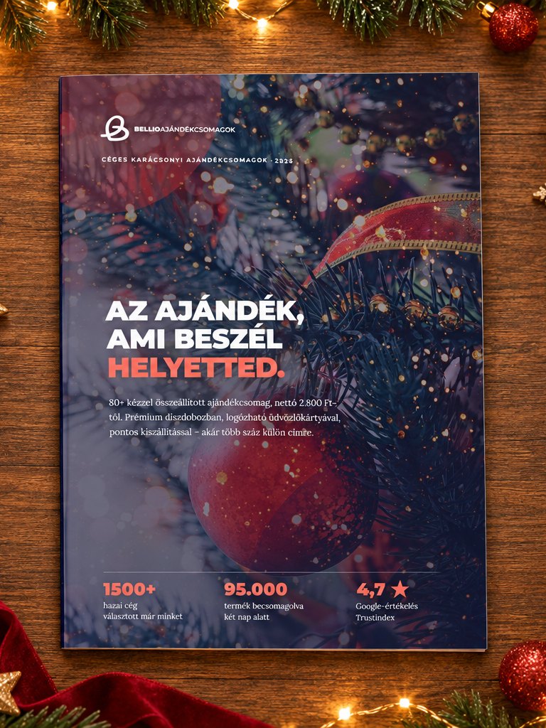 Bellio 2026-os céges karácsonyi ajándékcsomag katalógus borítója